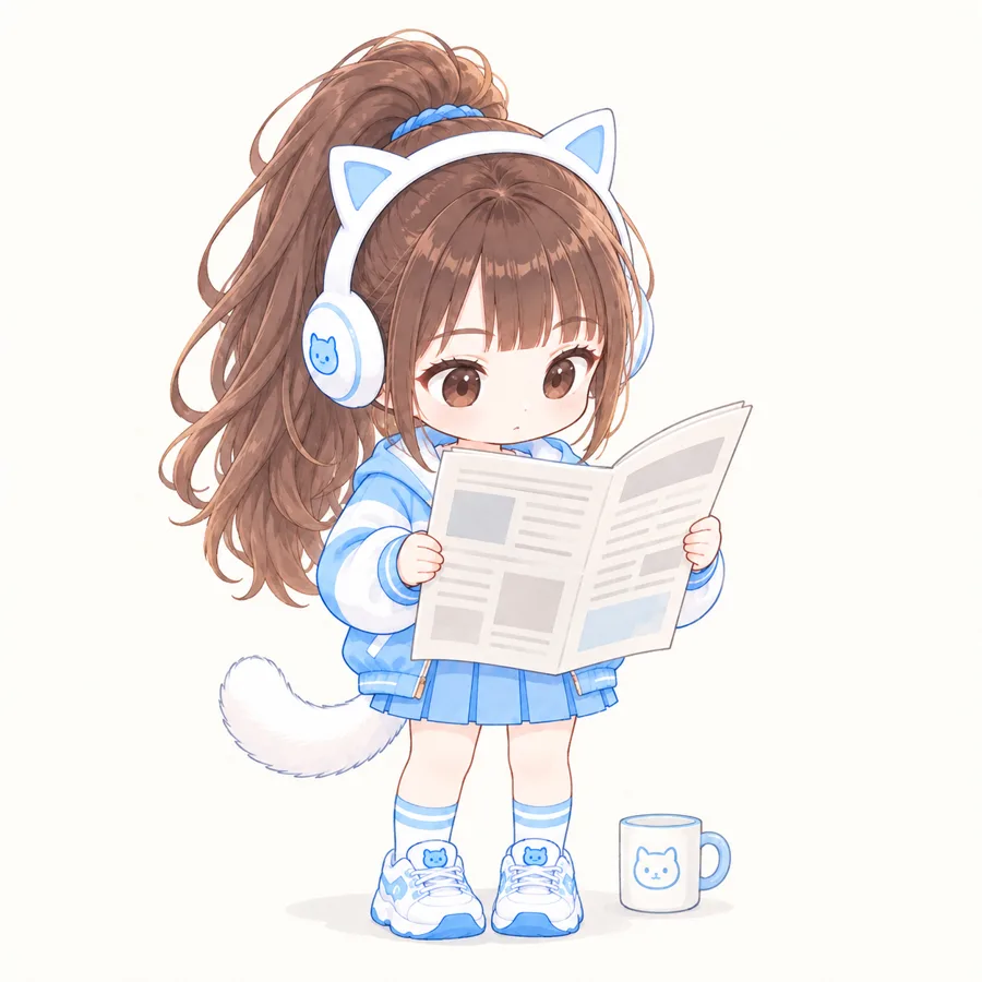 Q 版朵拉坐著讀報紙