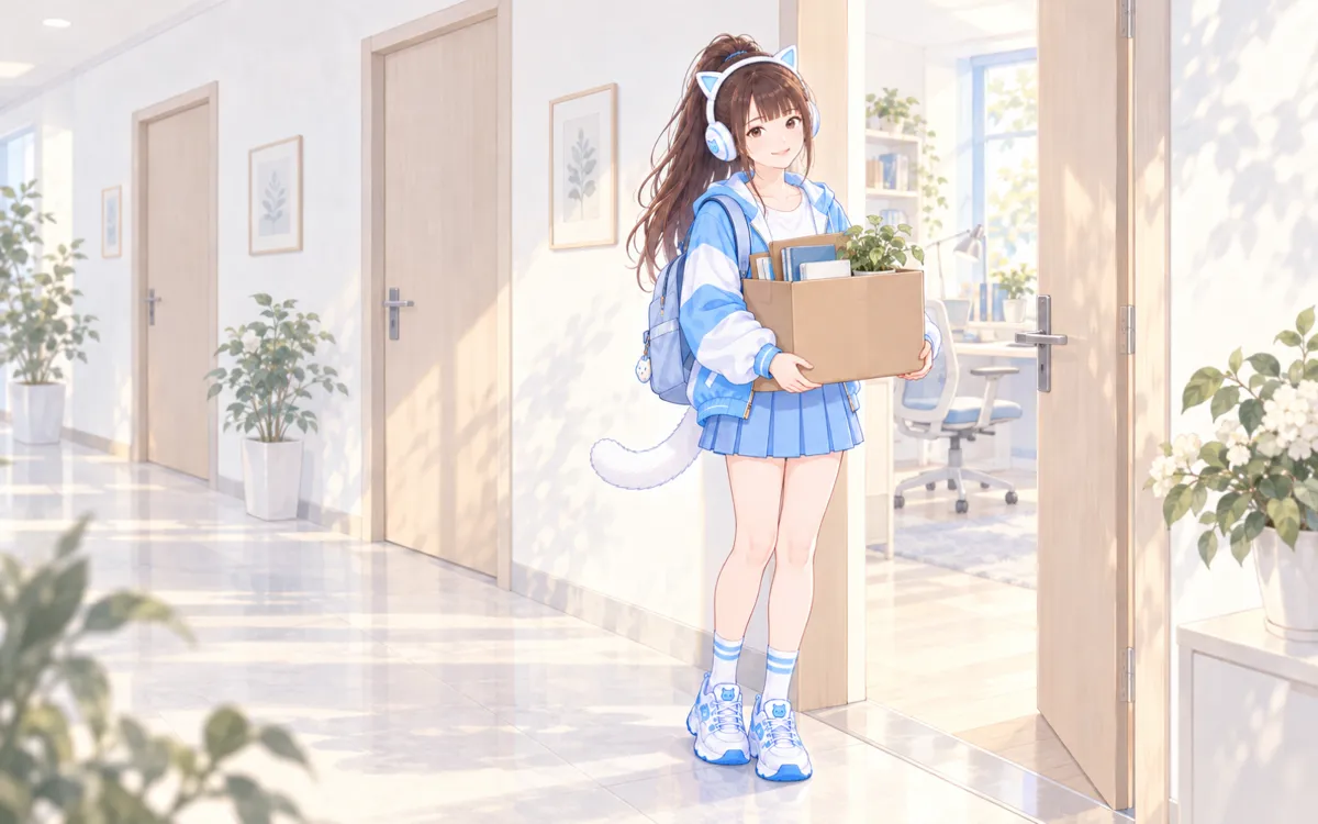 日記 03 封面：朵拉抱著紙箱站在第三扇門前
